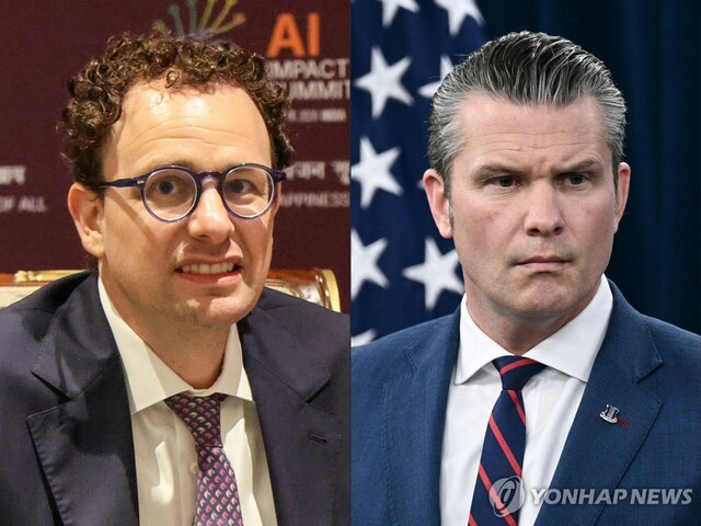 ▲ 다리오 아모데이 앤트로픽 CEO와 피트 헤그세스 미국 국방부(전쟁부) 장관. 출처=AFPⓒ연합뉴스