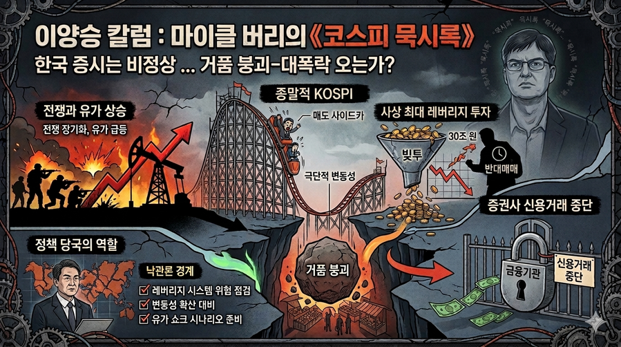 ▲ 한국 증시가 위험하다는 경고음이 미국 월가에서 나오고 있다. 2008년 금융위기를 예측했던 투자자 마이클 버리는 종말적(apocalyptic)이란 단어까지 동원해 우려를 표하고 있다.  ⓒ 제미나이