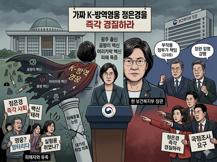 ▲ 오염백신이 마구잡이로 국민들에게 접종됐다. 코로나 백신 접종이 거의 반강제적 의무사항이었던 문재인 정권 아래서 벌어진 일이다. 오염백신이 발견되자 일본과 독일은 중단했다. 정은경은 그렇게 하지 않았다. 왜? ⓒ 제미나이