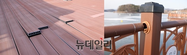 ▲ 수상 데크 구조물 일부 구간에서 발판 간 구조적 벌어짐과 볼트 이탈 흔적, 반복적인 보강 작업 등이 확인된 것으로 전해졌다. 또 일부 구간에서는 부력체(폰툰) 누수 가능성까지 제기됐다.ⓒ김경태기자