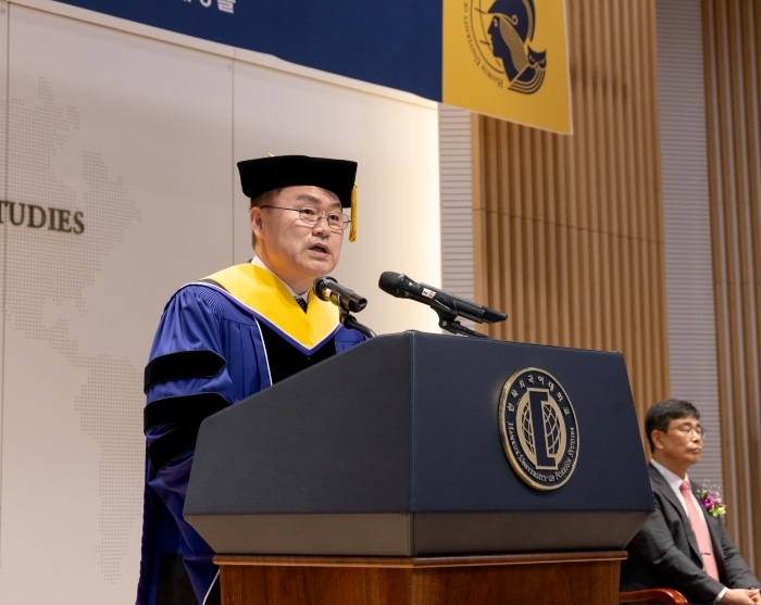 ▲ 취임사하는 강기훈 총장.ⓒ한국외대