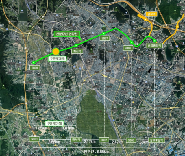 ▲ 신분당선 광교~호매실 노선도. ⓒ수원시 제공