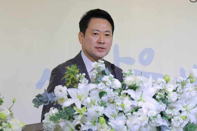 ▲ 장동혁 국민의힘 대표가 10일 서울 영등포구 한국노총 웨딩여율리에서 열린 '한국노총 창립 제80주년 기념식 및 후원의 날'에 참석해 축사를 하고 있다. ⓒ뉴시스