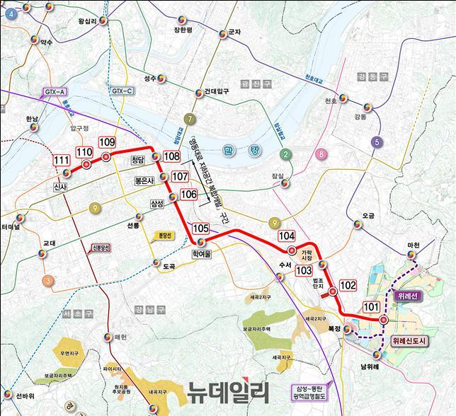 ▲ 위례신사선 노선도 ⓒ서울시