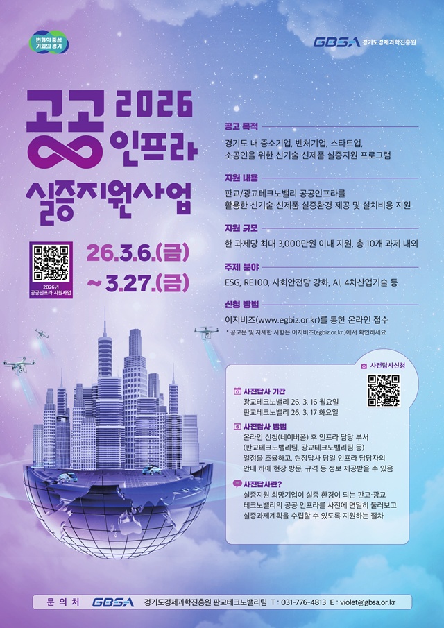 ▲ 경기도경제과학진흥원의 '2026년 공공인프라 실증지원사업' 참여기업 모집 홍보 포스터. ⓒ경기도경제과학진흥원 제공