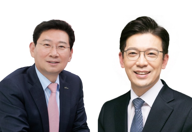 ▲ 이상일 용인특례시장(왼쪽)과 현근택 전 민주연구원 부원장. ⓒ용인시·중앙선거관리위원회 제공