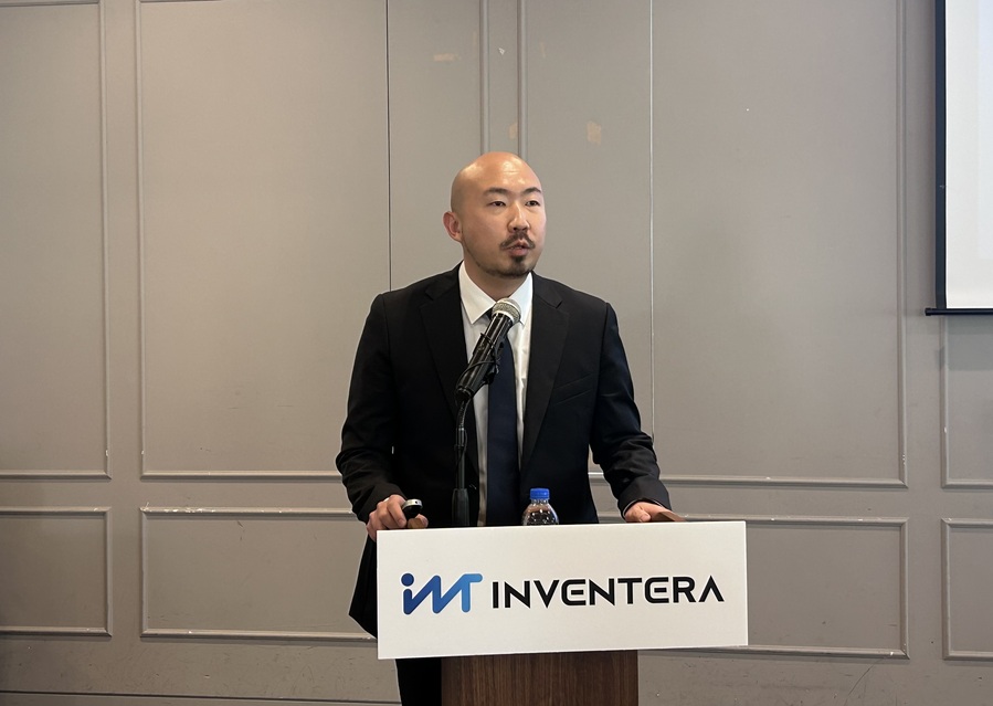 ▲ 신태현 인벤테라 대표가 16일 서울시 여의도 CCMM빌딩에서 열린 기업공개(IPO) 간담회에서 설명하고 있다. ⓒ조희연 기자