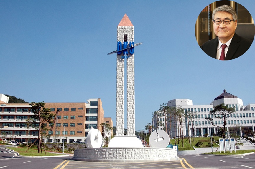 ▲ 단국대학교 죽전캠퍼스 전경. 우측 상단은 안순철 총장.ⓒ단국대