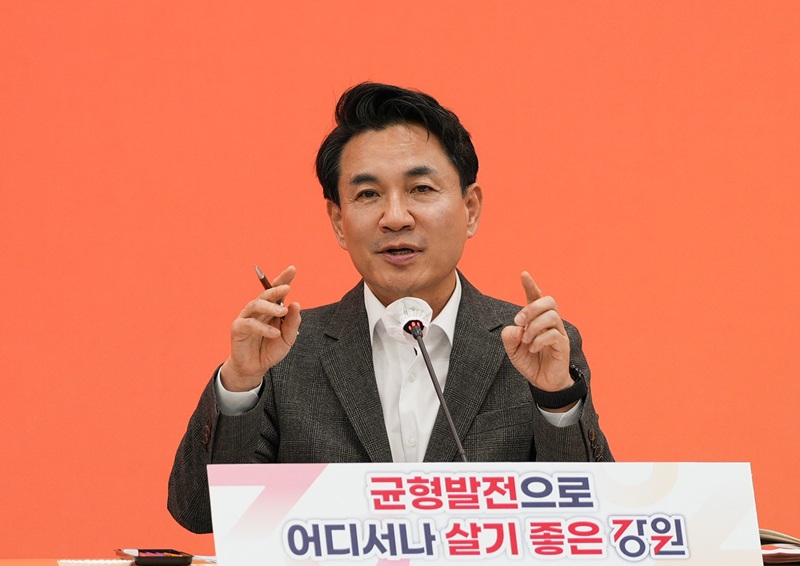 ▲ 재선 도선에 나선 김진태 강원특별자치도지사. ⓒ강원특별자치도