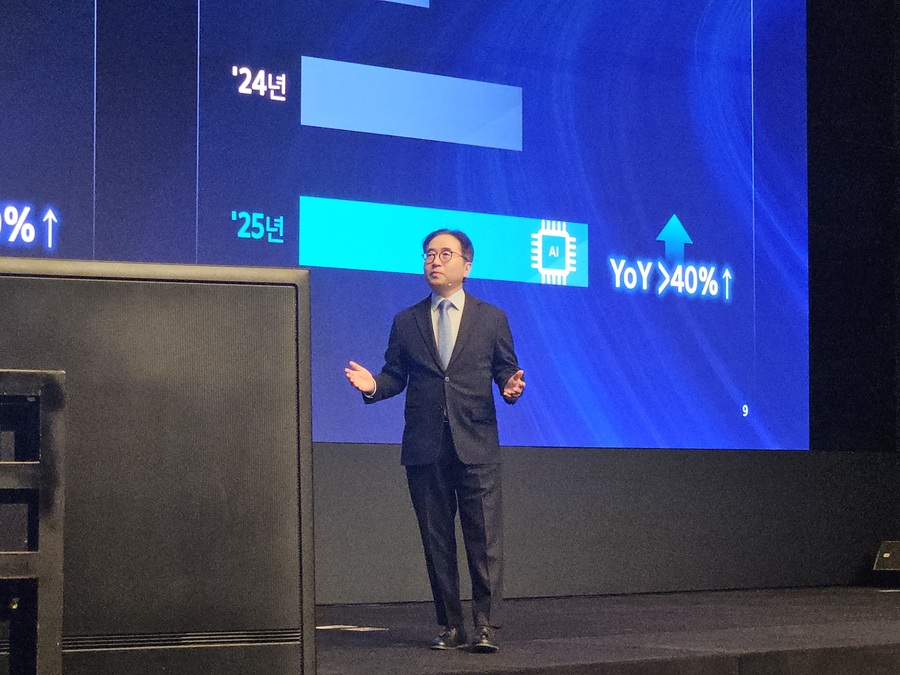 ▲ 장덕현 삼성전기 사장이 18일 제53기 정기 주주총회에서 발표하고 있다.ⓒ윤아름 기자