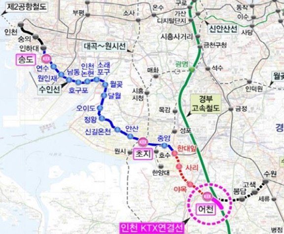 ▲ 인천발 KTX 노선도 ⓒ 인천시 제공
