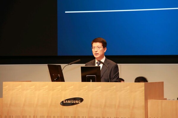 ▲ 20일 오전 서울 강동구 본사에서 열린 정기 주주총회에서 오세철 삼성물산 대표이사 사장이 발언하고 있다. ⓒ삼성물산