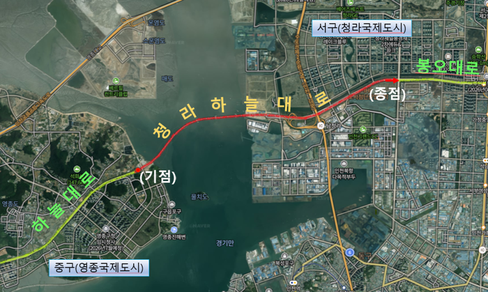 ▲ 인천시 서구 영종~청라 연결도로 청라하늘대로 위치도 ⓒ인천시 제공