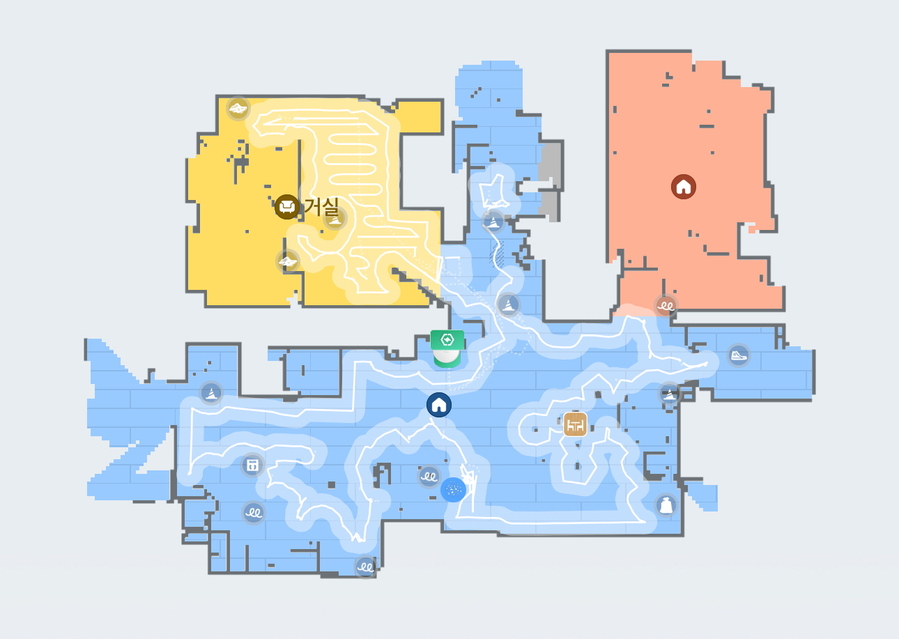 ▲ 간편 모드를 하고 나서 앱을 통해 로봇청소기의 동선을 확인해봤다. ⓒ김재홍 기자