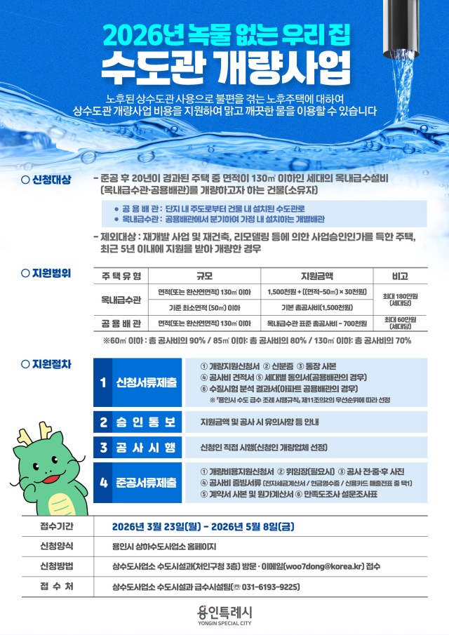 ▲ 용인시 ‘녹물 없는 우리 집 수도관 개량사업’ 안내 포스터. ⓒ용인시 제공