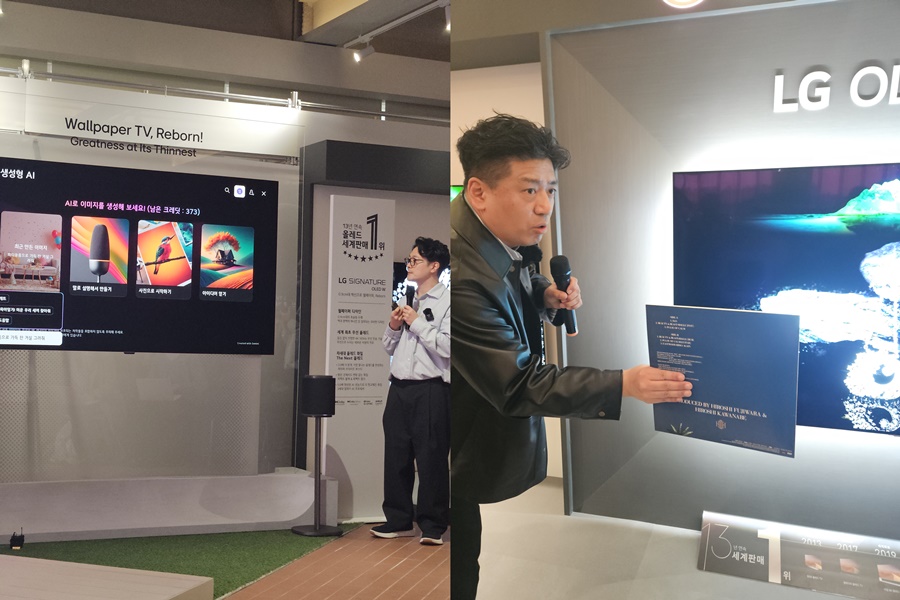 ▲ 25일 서울 영등포구 그라운드220에서 열린 2026년 LG TV 신제품 설명회에서 LG전자 관계자들이 신제품을 설명하고 있는 모습ⓒ윤아름 기자