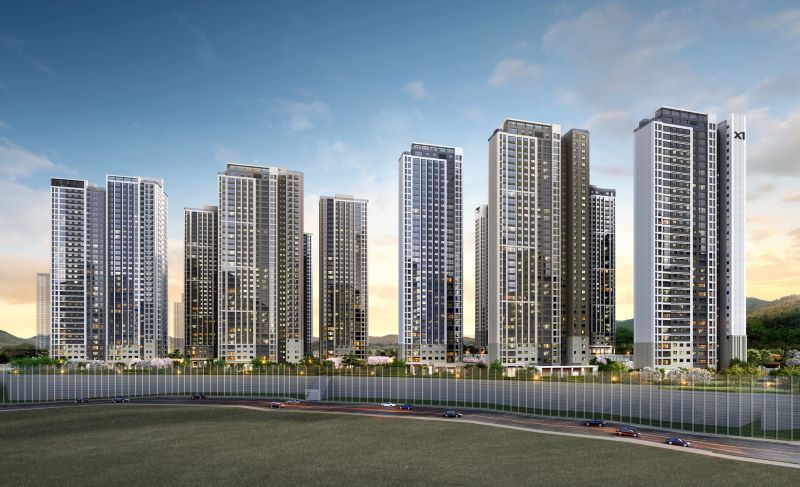 ▲ 아산신도시 '자이' 브랜드 타운을 완성하게 될 ‘자이 메트로시티’ 1638가구 모습.ⓒGS건설