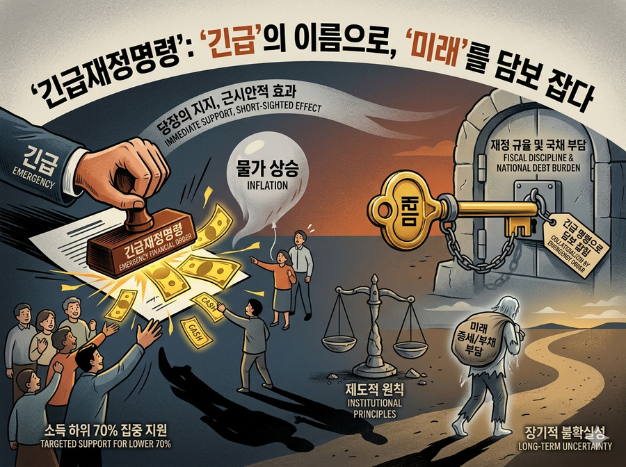 ▲ 이재명 정권은 왜 긴급재정명령을 띄우는가? 거대의석 보유 집권여당이 말 안들어 그러는가? 그렇다면 벌써 레임덕? ⓒ 제미나이