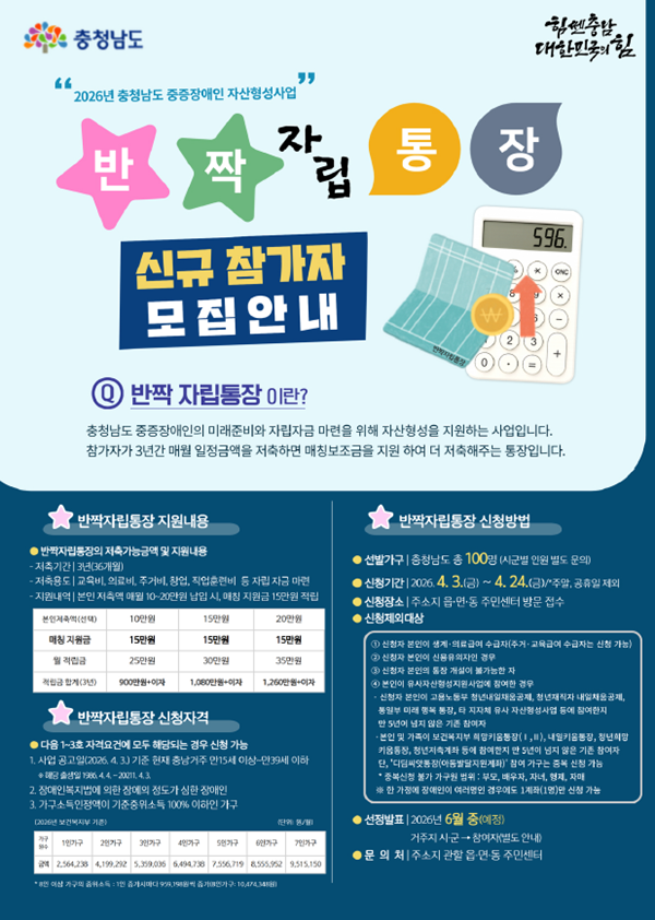 ▲ 금산군, 중증장애인 ‘자립통장’ 모집 안내 홍보물.ⓒ금산군