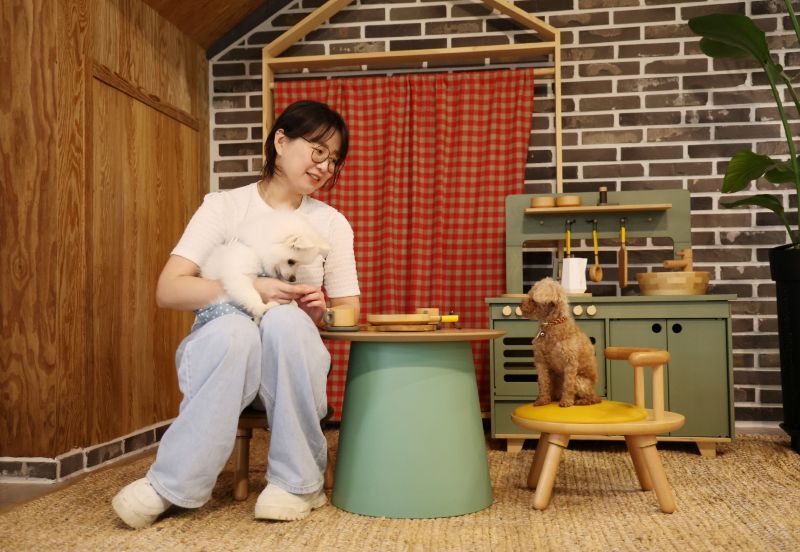 ▲ 반려동물 동반 펜션에서 시간을 보내는 모습.ⓒ태안군