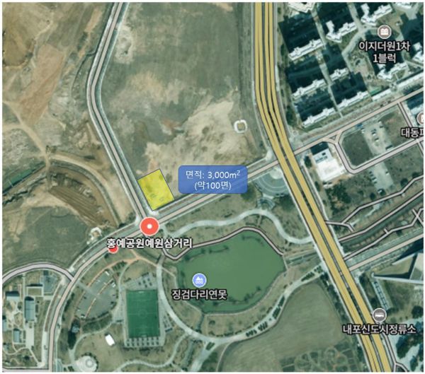 ▲ 홍예공원 인근 임시주차장 예정 부지 위치도.ⓒ예산군