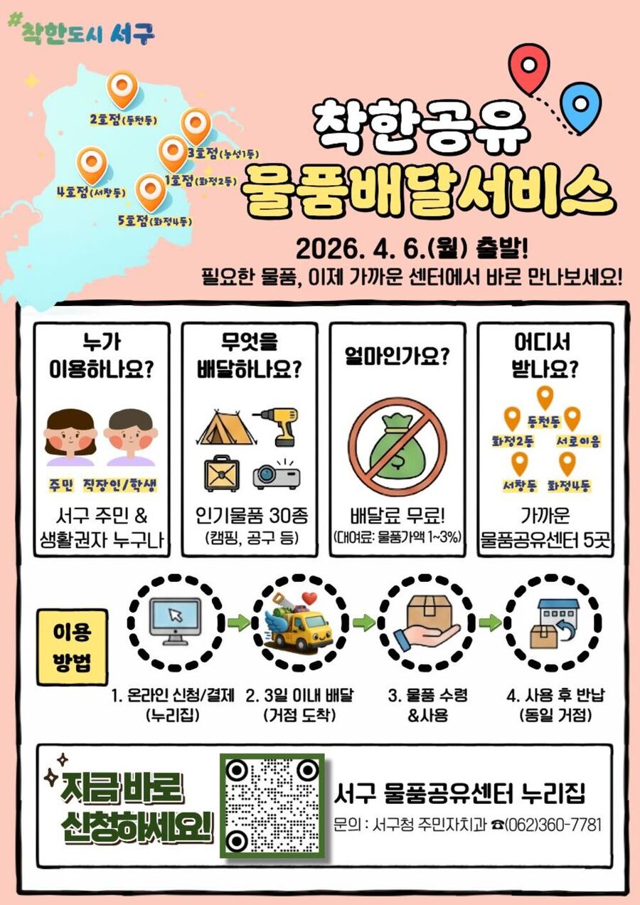 ▲ 광주 서구, “필요한 물품, 가까운 곳에서 받는다”_착한공유 물품배달 서비스_포스터ⓒ광주광역시 서구청 제공