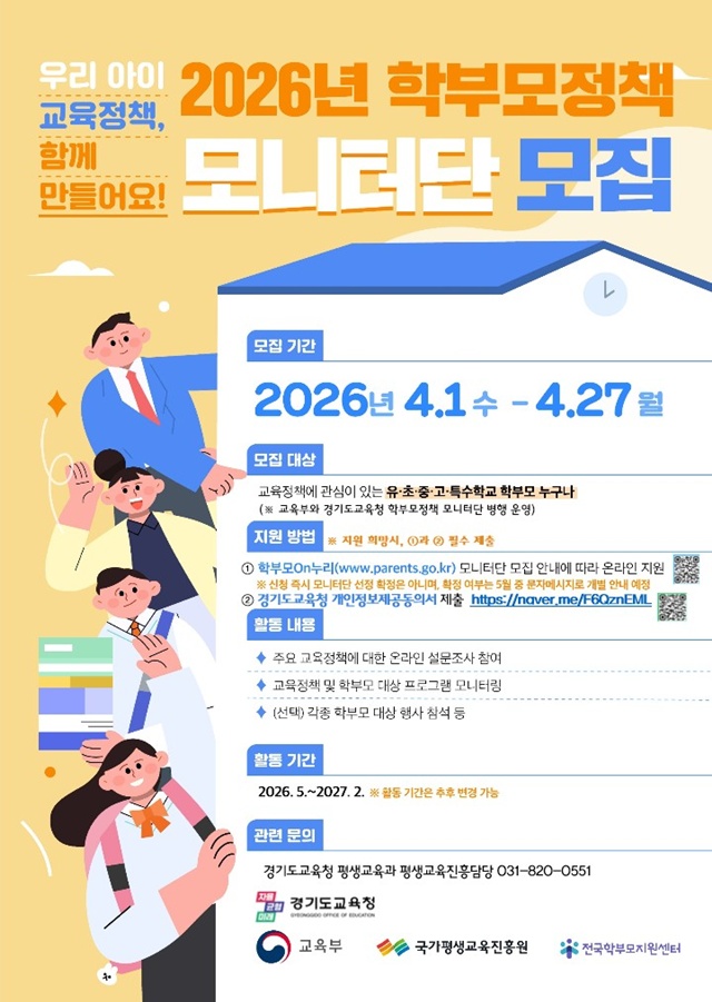 ▲ 경기도교육청 학부모 정책 모니터단 모집 안내 포스터. ⓒ경기도교육청 제공