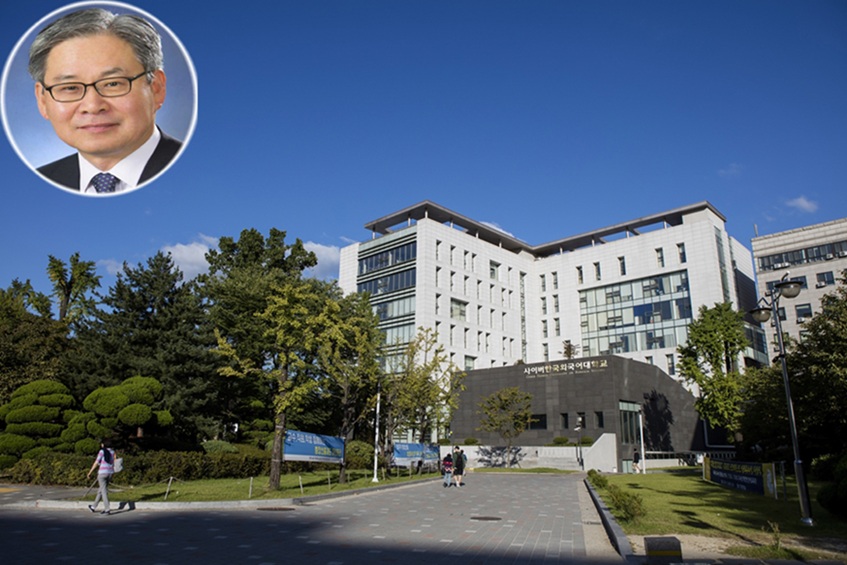▲ 사이버한국외국어대학교 전경. 좌측 상단은 문휘창 총장.ⓒ사이버한국외대