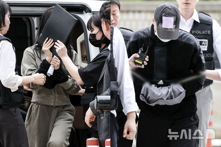 ▲ 국가대표 축구 선수 손흥민을 상대로 허위 임신을 주장하며 금품을 요구한 혐의를 받는 20대 여성 양모씨와 40대 남성 용모씨가 지난해 5월 17일 서울 서초구 서울중앙지방법원에서 열린 영장실질심사에 출석하고 있다. ⓒ뉴시스