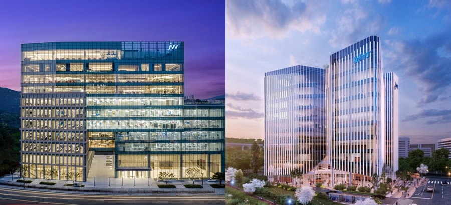 ▲ JW중외제약(왼쪽)과 HK이노엔스퀘어. ⓒ각 사