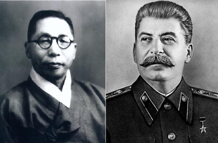 ▲ 한복입은 김구와 군복 입은 스탈린.