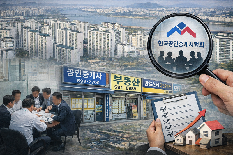 ▲ 반포 일대 공인중개사 담합 사건으로 사회적 파장이 커진 가운데 중개사협회가 전국 친목회를 상대로 전수조사에 착수했다.ⓒAI생성형이미지.