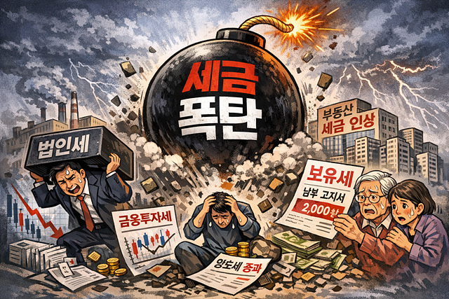 ▲ 지방선거 이후 예고된 전방위적 증세 기조와 시장의 긴장감을 시각화한 AI이미지. ⓒCopilot