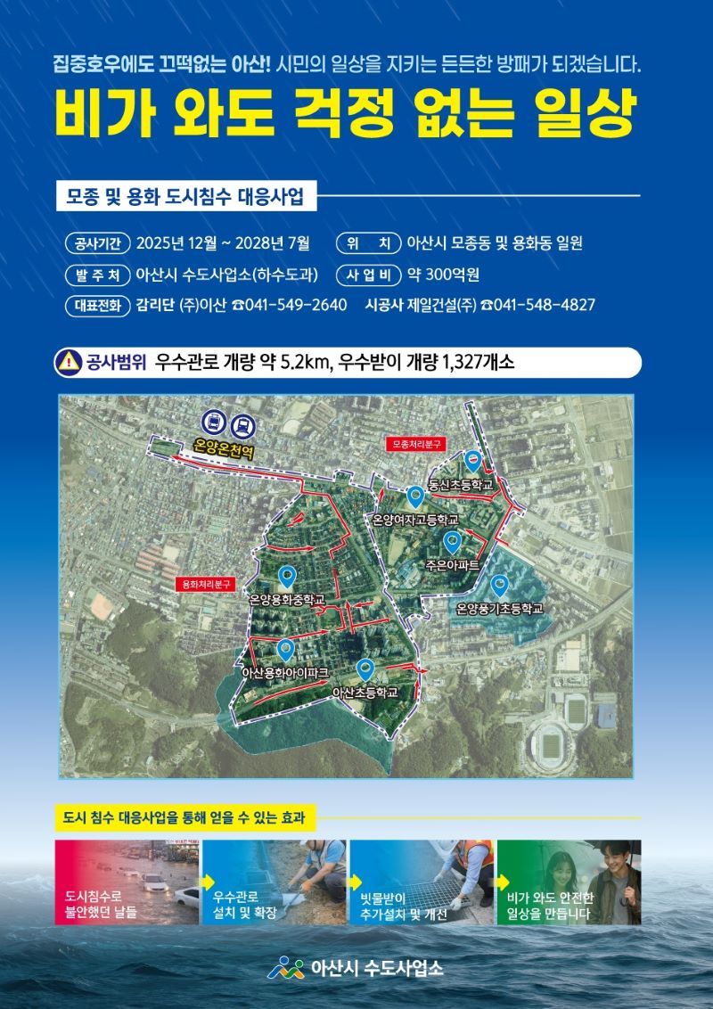 ▲ 아산시가 추진하는 원도심 도시침수 대응 사업 안내문.ⓒ아산시