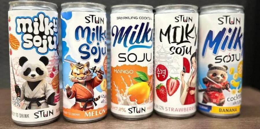 ▲ 현지 업체가 선보인 제품. 유성탄산음료에 알코올을 섞은 것으로, 제품명도 'Stun Milky Soju'다.ⓒКЛВЗ Кристалл