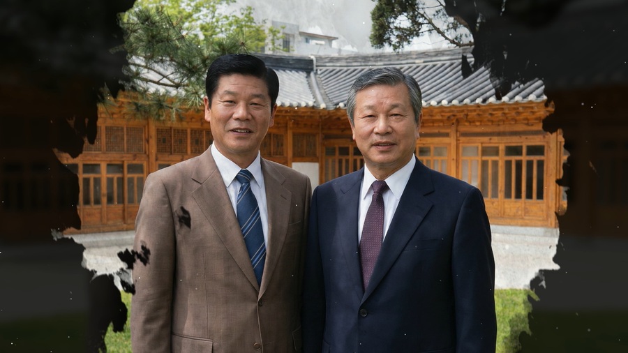 ▲ SK그룹 창립 73주년을 맞아 제작된 영상에서 인공지능(AI)으로 재현된 최종건 창업회장(왼쪽)과 최종현 선대회장ⓒSK