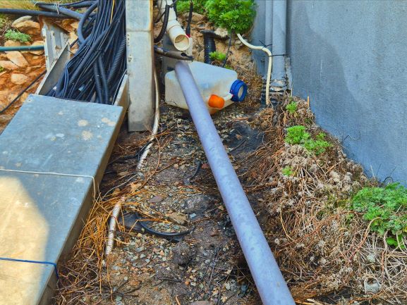 ▲ 독도경비대 건물 뒷쪽에 설치된 유류 탱크에서 기름이 유출돼 토양이 오염돼 있다.ⓒ독자제공