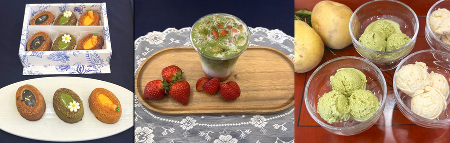 ▲ 보성군, ‘제49회 보성다향대축제’ 먹거리 시식회 개최_축제장 먹거리 부스 디저트(녹차로만든 빵, 말차딸기라떼, 녹차젤라또)ⓒ보성군 제공