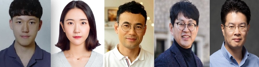 ▲ 연구진. 왼쪽부터 중앙대 식품공학부 신재환 박사, 양효정 박사과정생(이상 공동 제1저자), 중앙대 식품공학부 박종필 교수, 화학과 박태정 교수, 터프츠대학교 이현민 교수.ⓒ중앙대