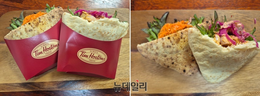 ▲ 삼각형 형태의 빵 속에 재료들이 들어가있어 한 손으로 먹기에 불편함이 없다.ⓒ조현우 기자