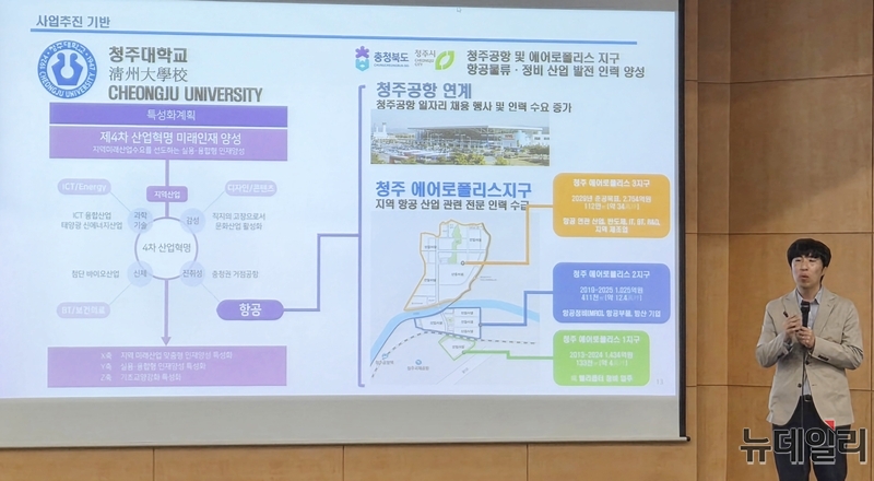 ▲ 임동균 청주대 책임교수가 17일 앵커사업 성과 공유로 항공MRO 인재 양성 사례를 발표하고 있다. ⓒ표윤지 기자