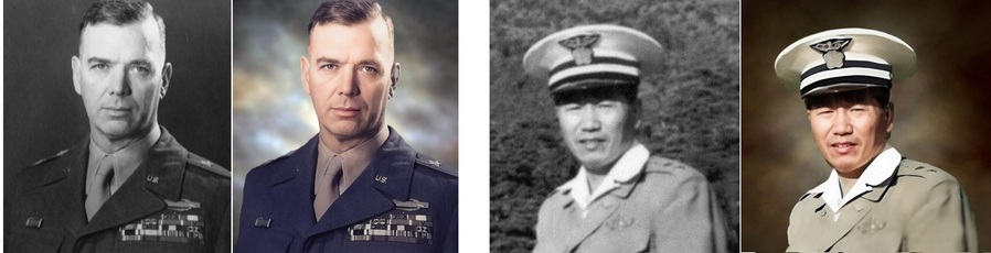 ▲ 고(故) 밴플리트 Jr 미국공군대위 복원 사진(왼쪽)과 고(故) 한정일 경찰 경감 복원 사진.ⓒ성균관대