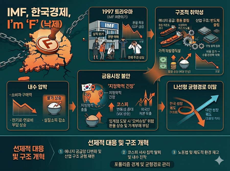 ▲ IMF가 우리에게 경고장을 날렸다. 경제구조가 대만보다 취약하다는 의미다. 이재명 정권이 이 경고의 의미를 이해했을까? 상처만 더 악화시키는 돌팔이 정책만 남발하는 것은 아닌지 몹시 우려된다. ⓒ 제미나이