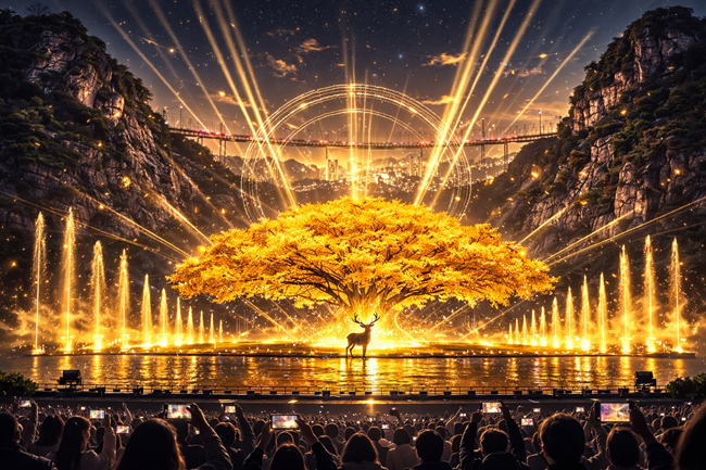 ▲ 간현관광지 '나오라쇼' 연출 장면. ⓒ원주시시설관리공단