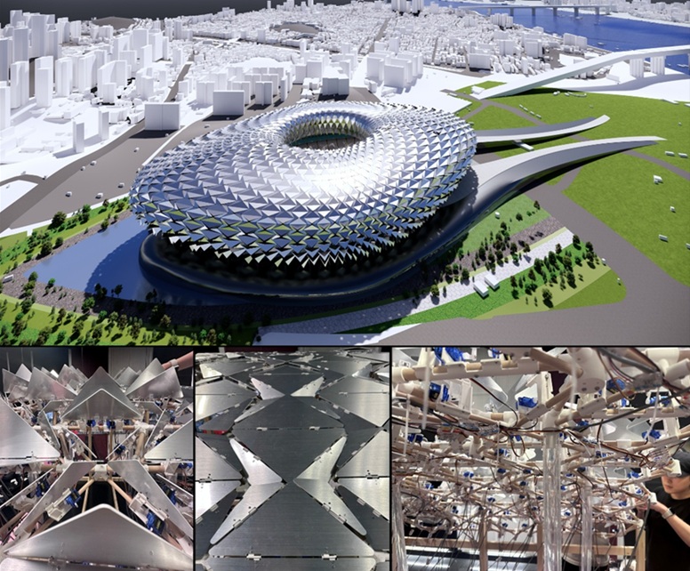 ▲ AI 자율제어로 실시간 구동되는 키네틱 파사드 모크업.ⓒ중앙대