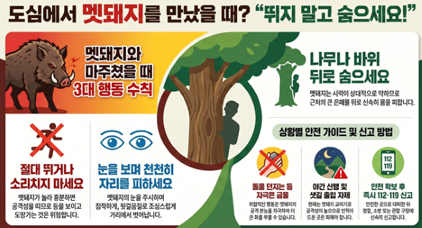 ▲ 멧돼지 마주치면 뛰지 말고 숨으세요 홍보 이미지.ⓒ세종소방본부