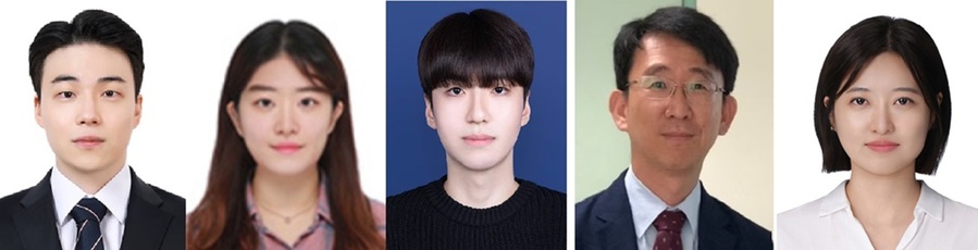 ▲ 연구진. 왼쪽부터 서울대 약대 김동우(제1저자), 권은지, 권혁(이상 공동저자), 서울대 차혁진 교수, 숙명여대 김주미 교수(이상 공동 교신저자).ⓒ숙명여대