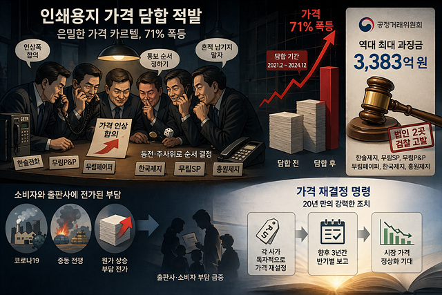 ▲ 인쇄용지 담합 사건을 시각적으로 구현한 AI 이미지. ⓒ챗GPT