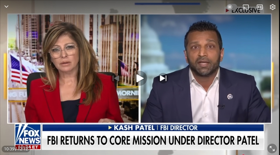 ▲ 미국 케이블TV 시청률에서 부동의 1위를 달리는 폭스뉴스에 출연한 FBI국장 캐시 파텔. 
ⓒ Fox뉴스 화면 갈무리