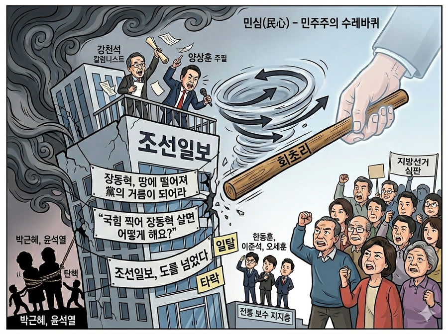 ▲ 조선일보의 장동혁 때리기가 정도를 넘었다. 이재명 정청래에겐 공손하면서 장동혁애겐 몽둥이 세례를 퍼붓는다. 왜 그럴까? ⓒ 제미나이